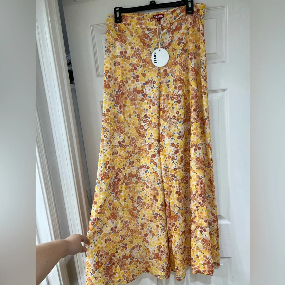 NWT STAUD yellow floral chiffon Flowy pants - Picture 5 of 12